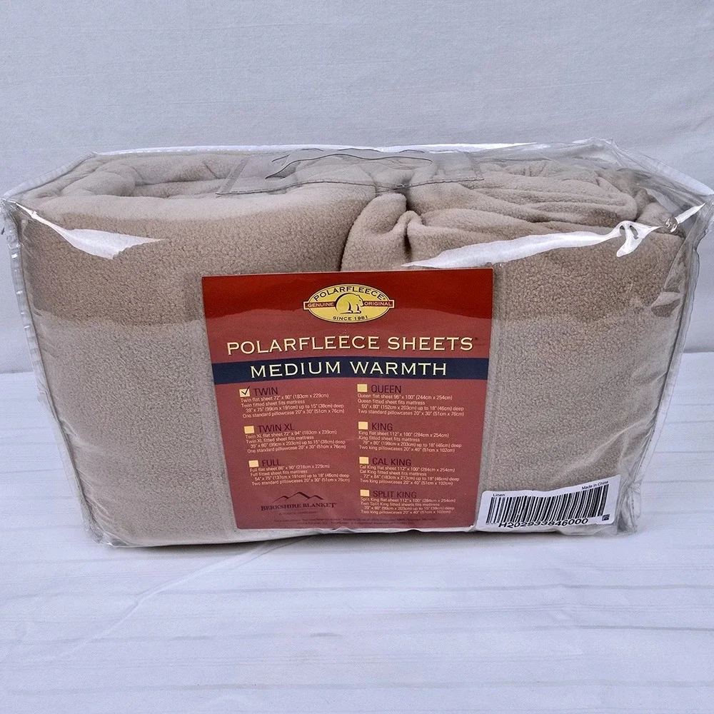 Berkshire Blanket Polar Fleece Sheets Twin Linen Tan Medium Warmth 3pc Set